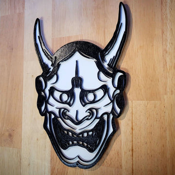 Large wood 3D Japanese Oni Demon Mask Sign Wall art Door Hanging Plaque Painted