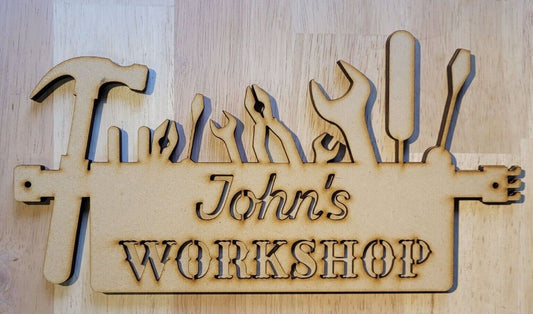 Large wooden 3D Personalized Workshop Sign Wall art Hanging unpainted Fathers