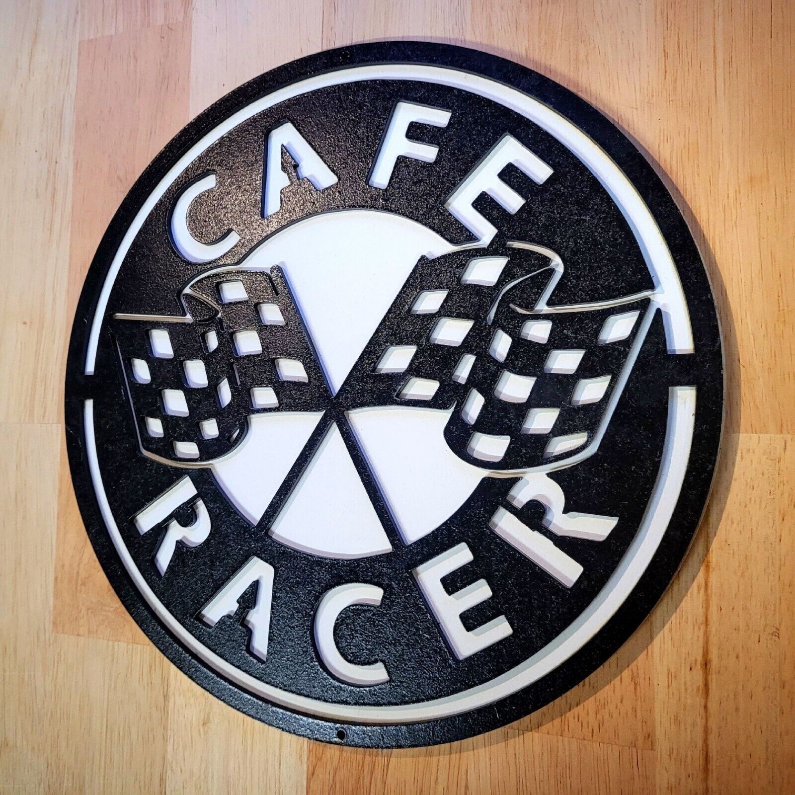 Large 3D Cafe Racer Motorcycle Sign Wall art Door Hanging Plaque Painted Bike