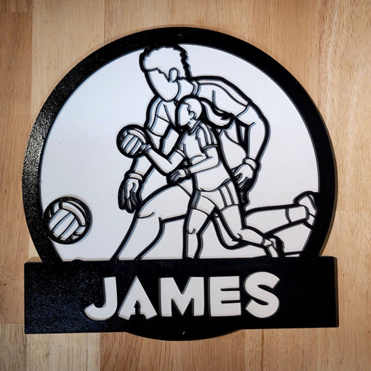 Large Personalised GAA Football Kids 3D Sign Wall art Hanging Plaque Painted