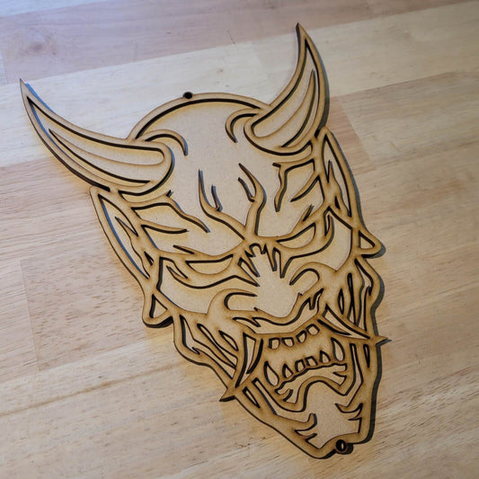 Large 3D Wooden Japanese Demon Oni Mask Sign Wall Door Hanging Plaque Unpainted