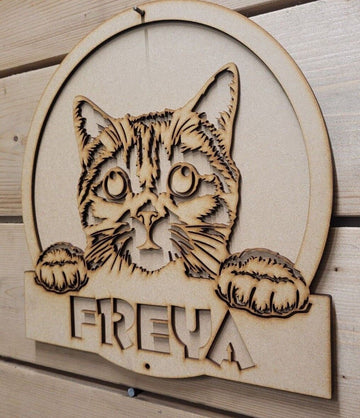 Personalized Large wooden 3D Cute Cat Sign for Kids Room Ready to Paint ANY NAME