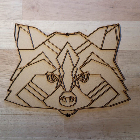 Large 3D Wooden Geometric Raccoon Sign Wall Art Door Hanging Animal Plaque 6mm