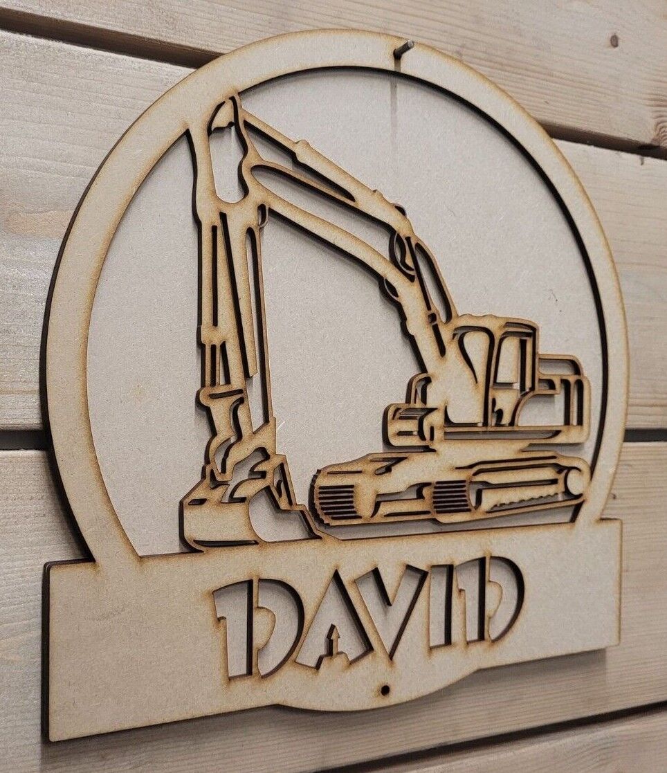Large 3D Any Name Digger Sign Kids Wall art Door Hanging Room Ready to Paint