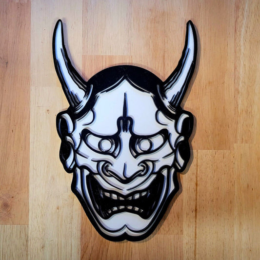 Large wood 3D Japanese Oni Demon Mask Sign Wall art Door Hanging Plaque Painted