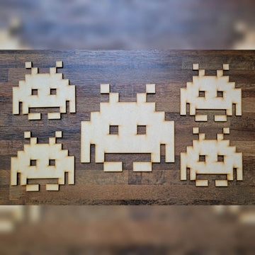 Wooden Large Pixel Alien Invaders Craft Shape 5-60cm Embellishment Decoration