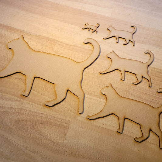 Large Wooden Cat Walking Shapes MDF 5-60cm 3mm Thick Sign Craft Laser Cut Animal