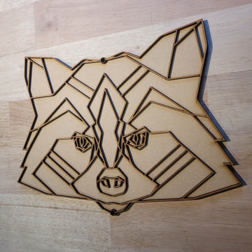 Large 3D Wooden Geometric Raccoon Sign Wall Art Door Hanging Animal Plaque 6mm