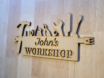 Large wooden 3D Personalized Workshop Sign Wall art Hanging unpainted Fathers