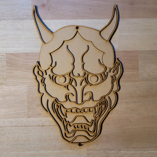 Large 3D Wooden Japanese Demon Oni Mask Sign Wall Door Hanging Plaque 6 mm Thick