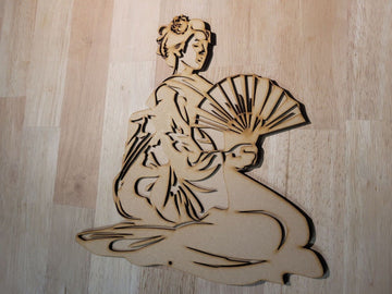 Large Wooden Japanese Geisha Girl Sign Wall Door Hanging Plaque Ready to Paint