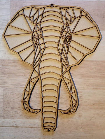 Large 3D Wooden Geometric Elephant Sign Wall Art Door Hanging Animal Plaque 6mm