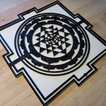 Wooden 3D Sri Yantra Buddhist Sign Wall Door Hanging Spirit Plaque 6 mm Painted