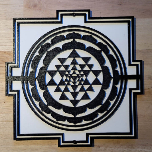 Wooden 3D Sri Yantra Buddhist Sign Wall Door Hanging Spirit Plaque 6 mm Painted