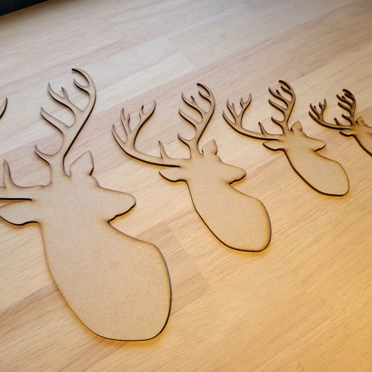 Wooden MDF Stag Deer Head Shapes 3mm Thick 5-60cm Embellishment Decoration Craft