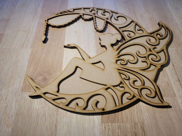 Large 3D Wooden Fairy Moon Beauty Sign Wall Door Hanging Plaque - Ready to Paint