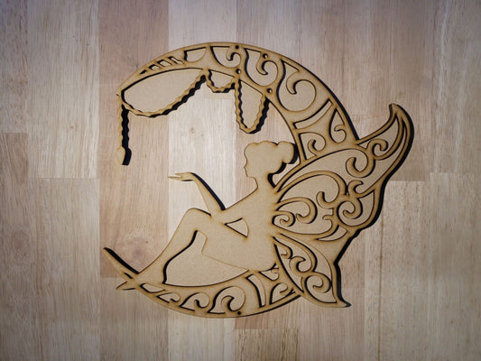 Large 3D Wooden Fairy Moon Beauty Sign Wall Door Hanging Plaque - Ready to Paint