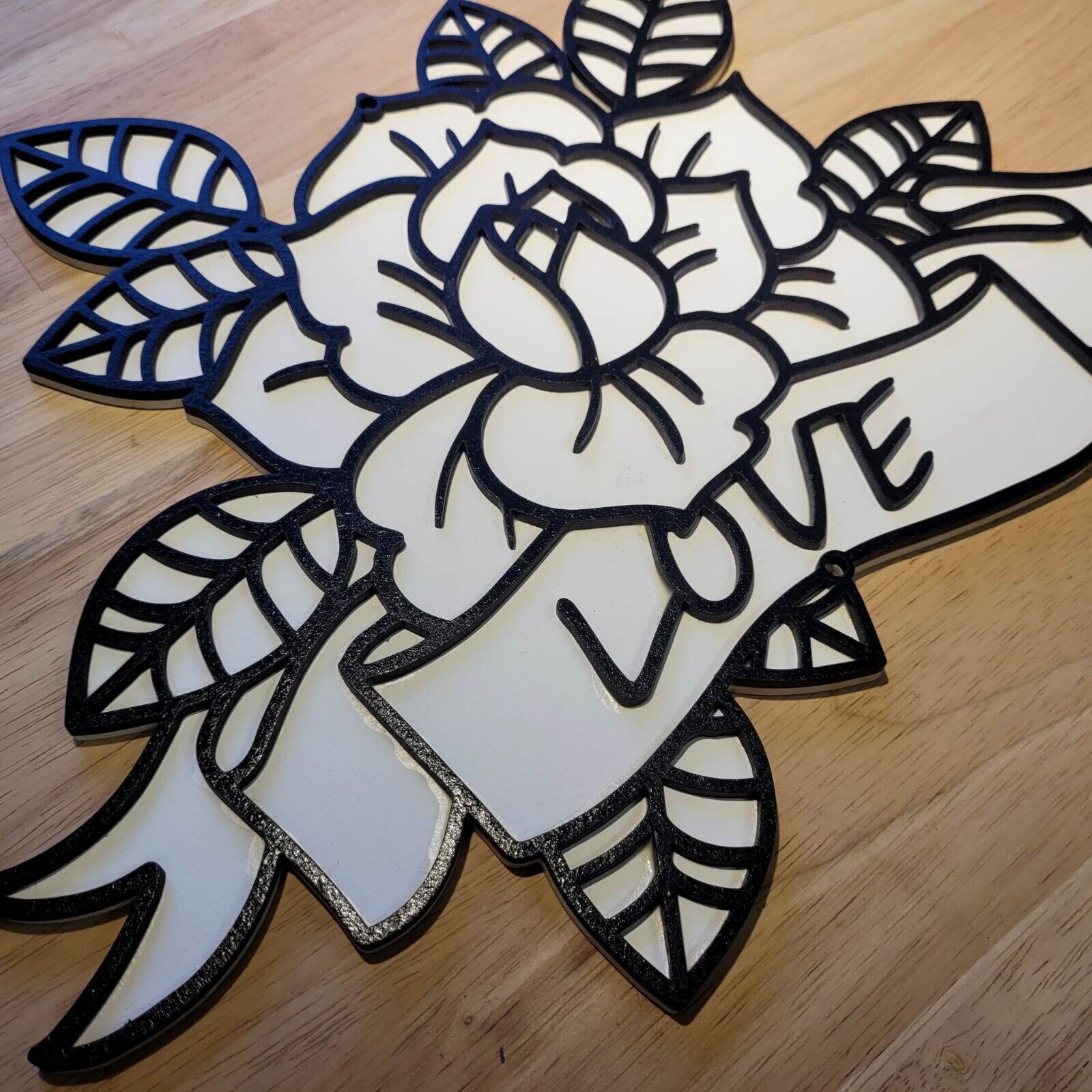 Large 3D Sign Floral Love Tattoo Style Wall art Hanging Door Plaque Painted Sign