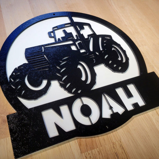 Personalised Wooden Tractor 3D Sign Painted Wall Art Door Plaque for Kids custom