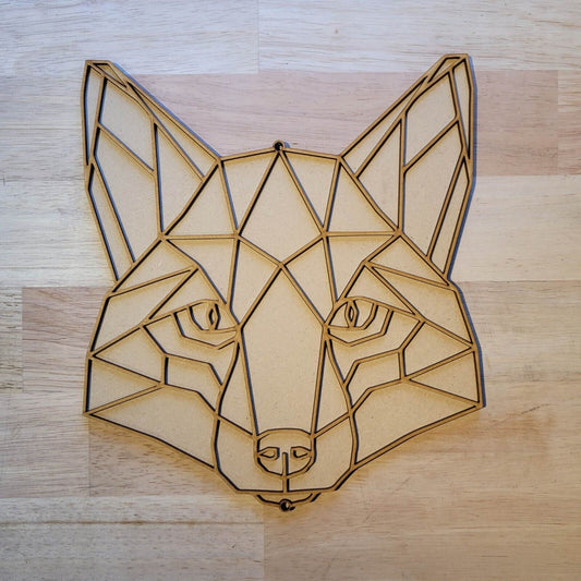 Large 3D Wooden Geometric Fox Sign Animal Wall Art Door Hanging Plaque 6mm