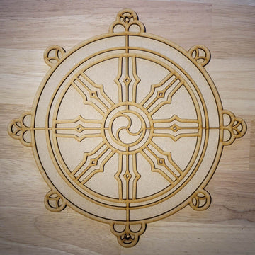 Large Wooden 3D Dharma Wheel Buddhist Wall Door Hanging Plaque Ready to Paint