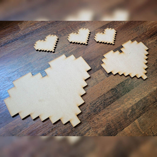 Wooden Large Blank Pixel Hearts Craft Shape 5-60cm MDF Embellishment Decoration