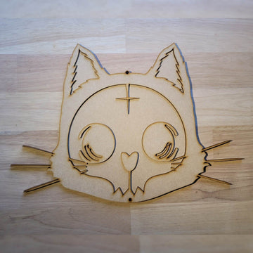 Large Wooden 3D Cute Kitty Skull Sign Skeleton Wall Art Hanging Plaque Unpainted