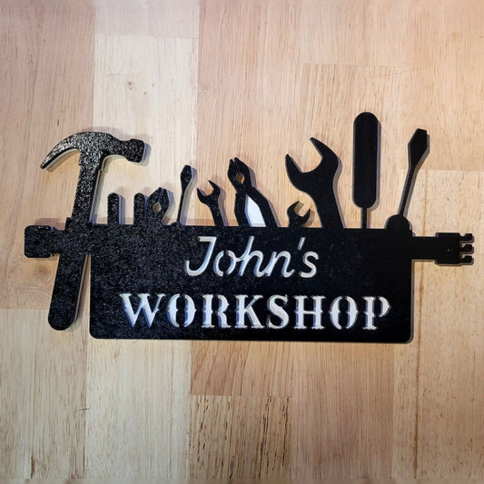 Large Personalised Workshop 3D ANY NAME Sign Wall art Fathers Day Plaque Painted