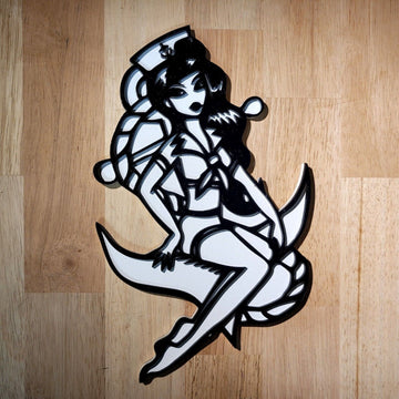 Large wooden Pin Up Sailor 3D Sign Tattoo Style Wall art Hanging Plaque Painted