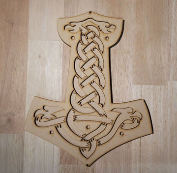 Large 3D wooden Viking Norse Thor Hammer Sign Wall Door Hanging Plaque unpainted