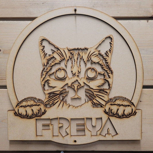 Personalized Large wooden 3D Cute Cat Sign for Kids Room Ready to Paint ANY NAME