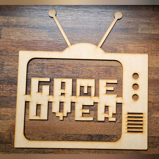 Large Retro TV Game Over MDF Craft Shape 5-60cm Wooden Decoration Embellishment