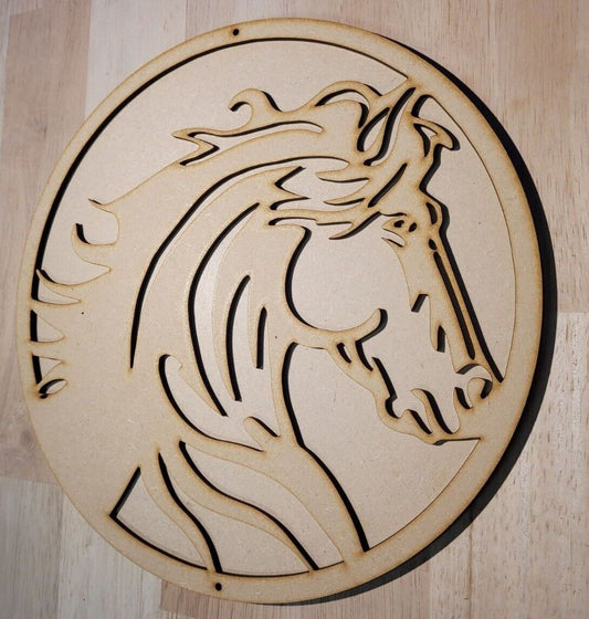 Large 3D Wooden Horse Head Logo Sign Wall Art Door Hanging Plaque unpainted