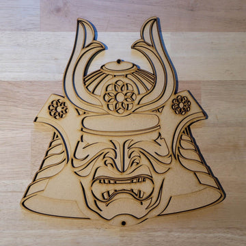 Large Wooden 3D Japanese Samurai Mask Sign Wall Door Hanging Plaque Unpainted