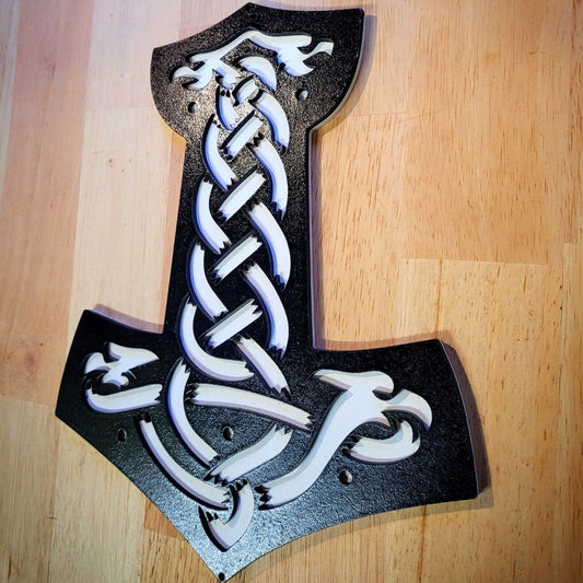 Large 3D Viking Thor Hammer Symbol Sign Wall art Door Hanging Plaque Painted