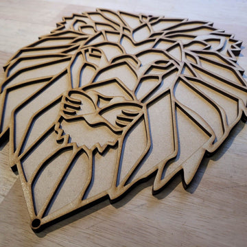 Large 3D Wooden Geometric Lion Sign Wall Art Door Hanging Animal Plaque 6mm