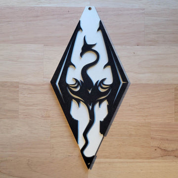 Large Skyrim Dragon Logo 3D Sign Wall art Hanging Video Game Sign Plaque Painted