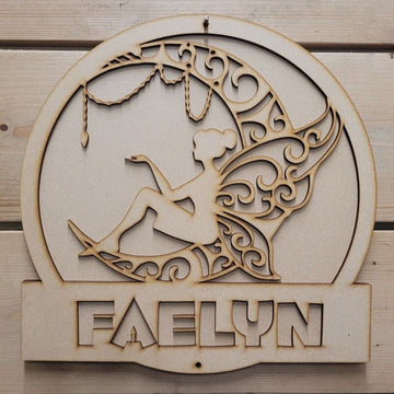 Large 3D Any Name Fairy Moon Sign Kids Wall/Door Art Ready to Paint Craft Decor