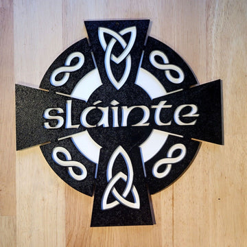 Large 3D Irish Slainte Bar Cheers Sign Celtic Knot & Irish Cross - wall art