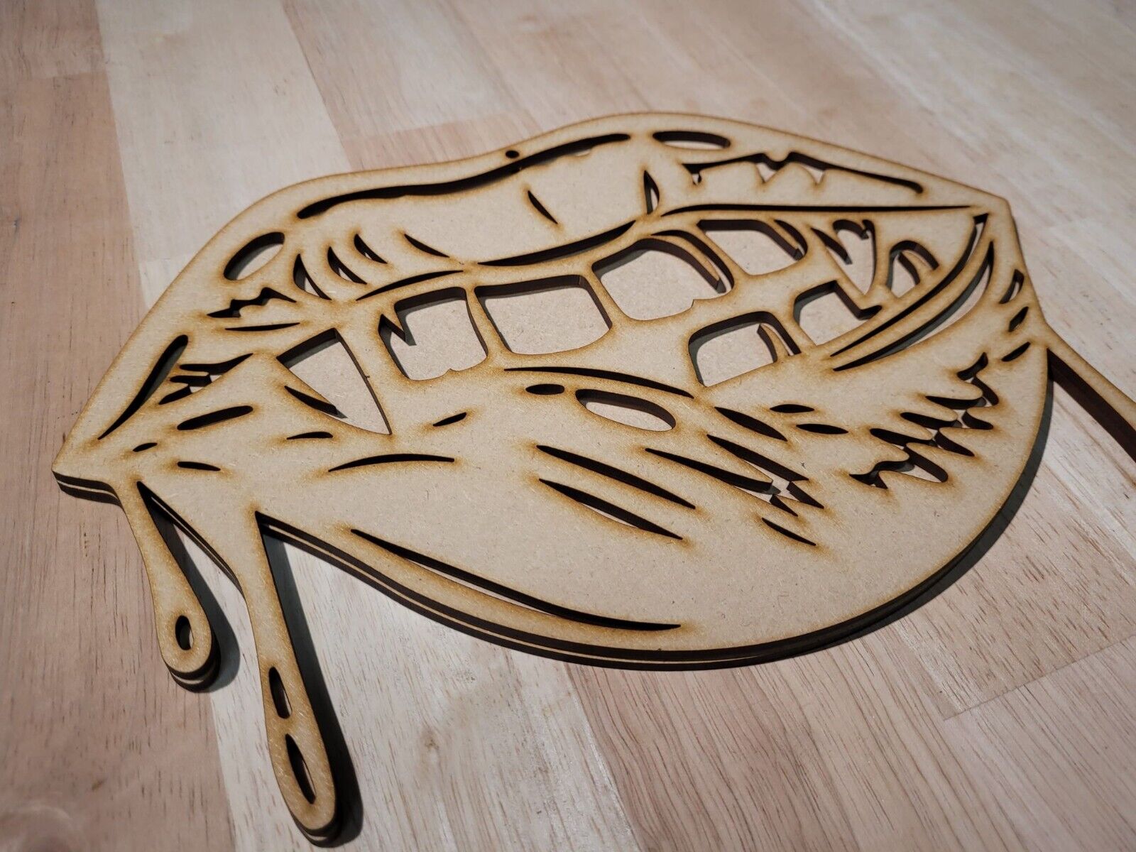 Large 3D Wooden Vampire Lips gothic Sign Wall Art Door Hanging Plaque unpainted