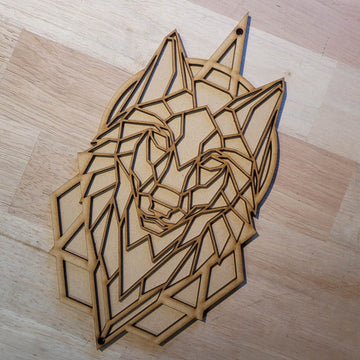 Large 3D Wooden Geometric Wolf Sign Wall Art Door Hanging Animal Plaque 6 mm