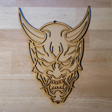 Large 3D Wooden Japanese Demon Oni Mask Sign Wall Door Hanging Plaque Unpainted