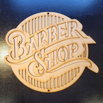 Large Wooden 3D Barber Shop Classic Round Sign Wall Art Hanging Plaque Unpainted