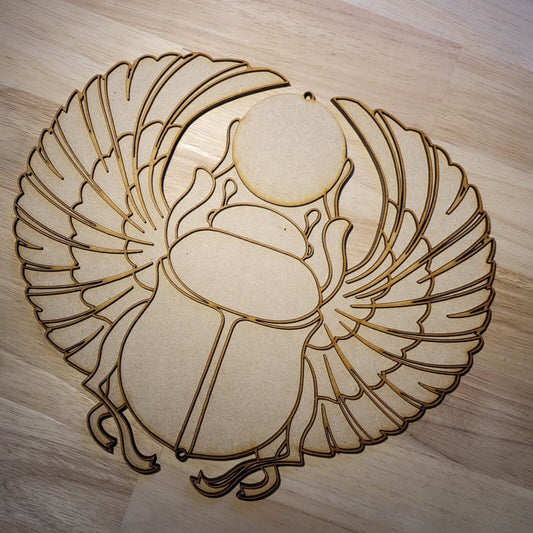 Large Wooden 3D Egyptian Scarab Symbol Wall Art Hanging Plaque Ready to Paint