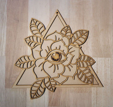 Large 3D Wooden Tattoo style rose all seeing eye Sign Wall Plaque Ready to Paint