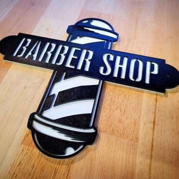 Large wooden 3D Barber Pole Shop Sign Wall art Door Hanging Plaque Painted Hair