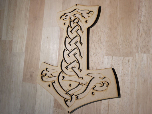 Large 3D wooden Viking Norse Thor Hammer Sign Wall Door Hanging Plaque unpainted