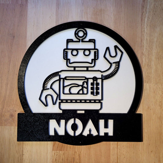 Personalised Robot 3D Kids Sign - Large Wall Art Door Plaque - Handcrafted paint